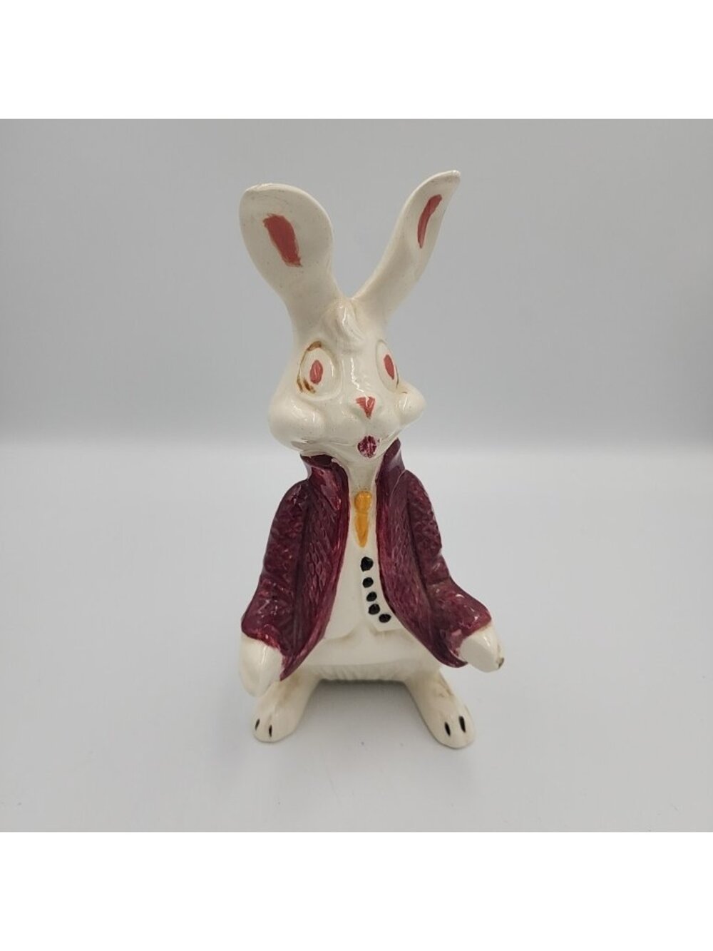 Vintage Holland Mold 8" Easter Bunny Figurine Red coat Ceramic USA Made